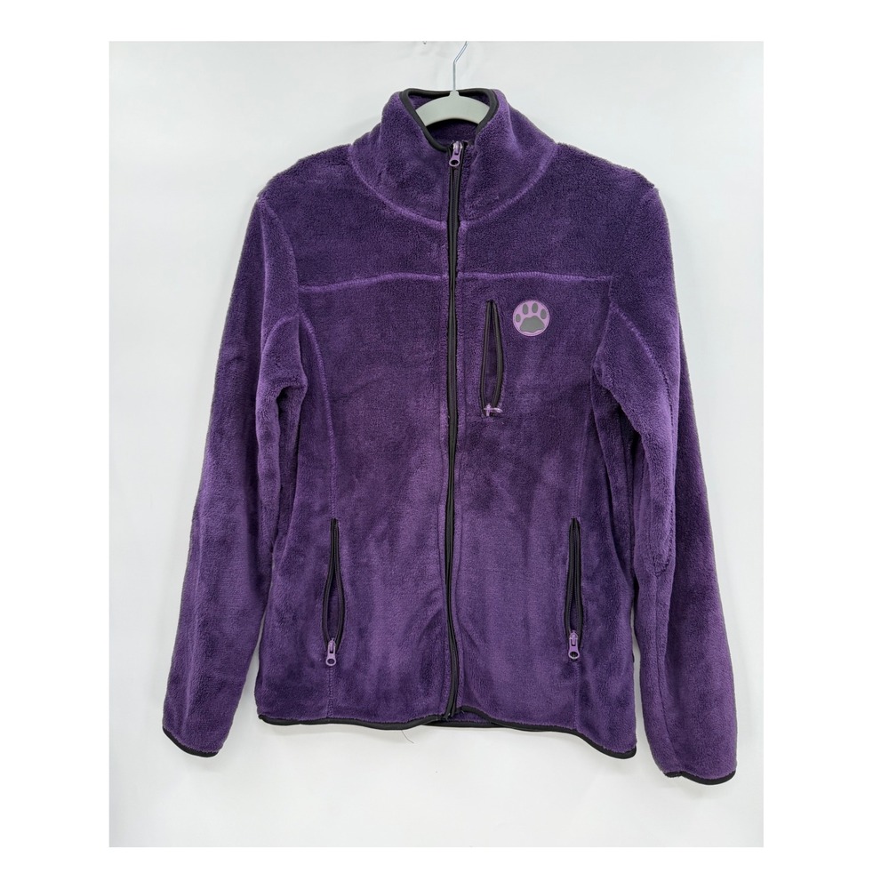 The Animal Rescue Site M Fleece Jacket Womens Purple Full Zip Paw Print Patch‎